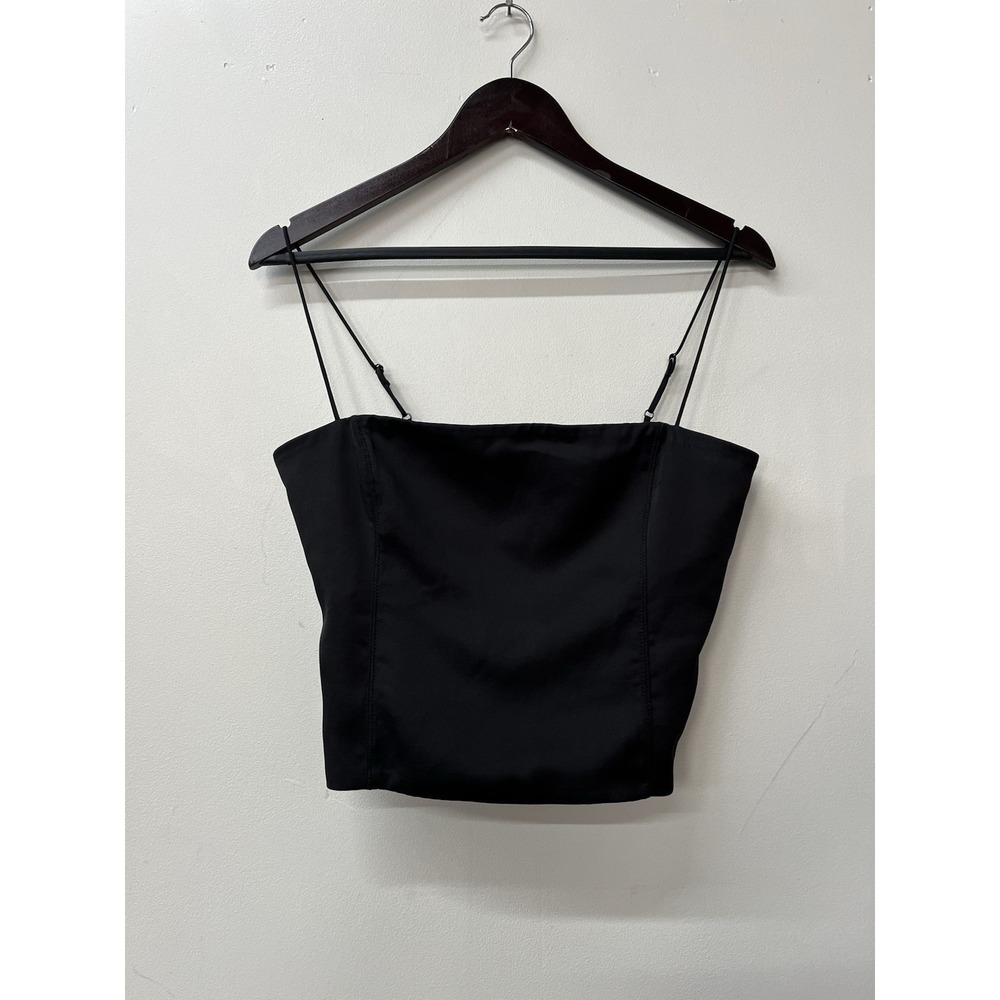 J Crew Black Satin Cropped Tank Top Shirt Size 6 Small Medium